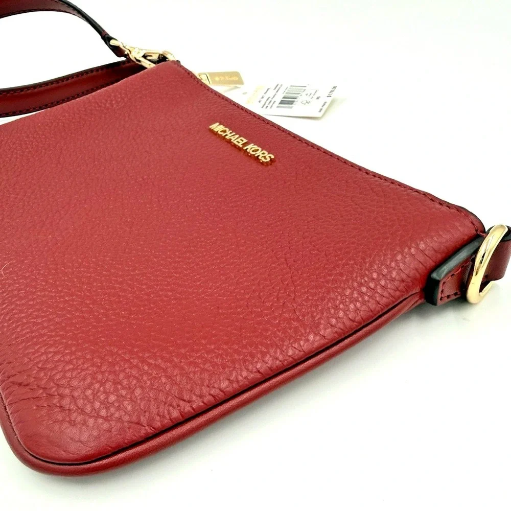 Michael Kors Jet Set Small Convertible Wristlet Pebbled Leather Cherry Red NWT‎